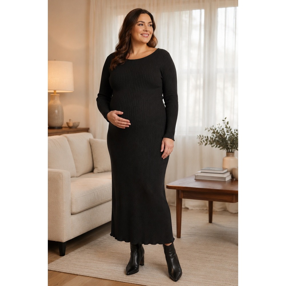 ASOS DESIGN Maternity Sweater Dress Women 12‎ Black Rib Knit Long Sleeve Stretch